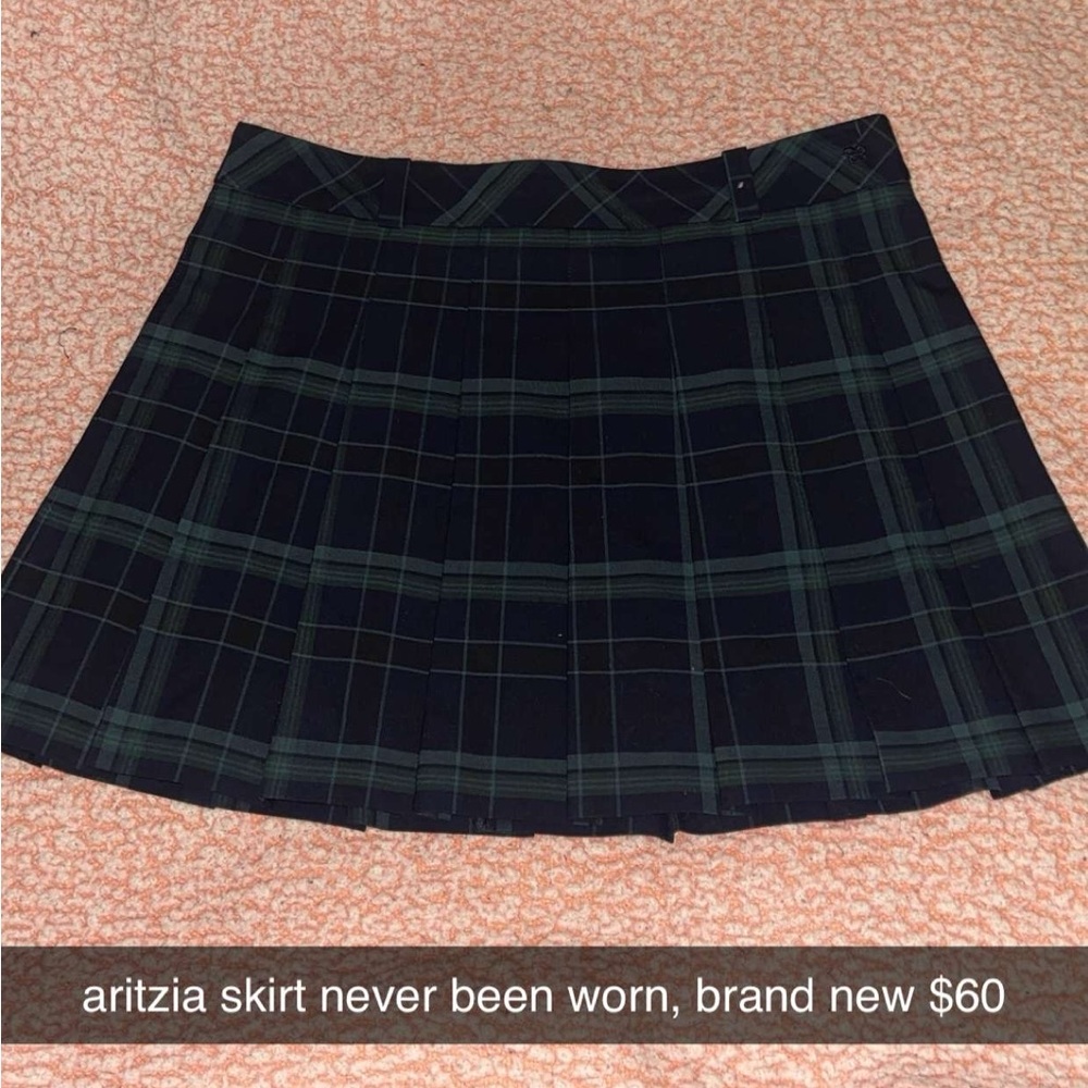 Aritzia Black and Green Plaid Skater Skirt